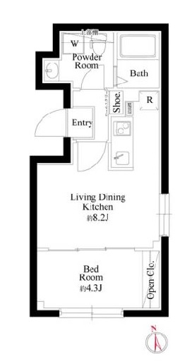 CASA PIAZZAカーサピアッツァ下丸子の間取り|間取り　南向き南東角部屋カウンターキッチンの1LDK