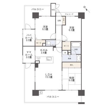 アルファステイツ中日吉の間取り|専有面積８６平米超のゆとりある３ＬＤＫで、全居室に収納を備えた機能的な間取りです。