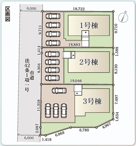 【いわき市常磐下船尾1期／全3棟　1号棟】　磐崎小・磐崎中の区画図|【区画図です】
