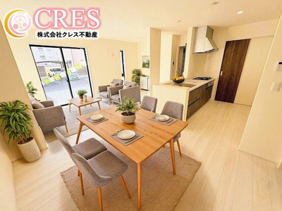 【居間・リビング】 | ☆☆☆新築分譲　錦町江栗１丁目第２H　長期優良住宅　全5棟♪　 | LDK16～20.0帖！！
※実際に現地に家具はおかれておりません。また価格に家具は含まれておりません。(作成CG)