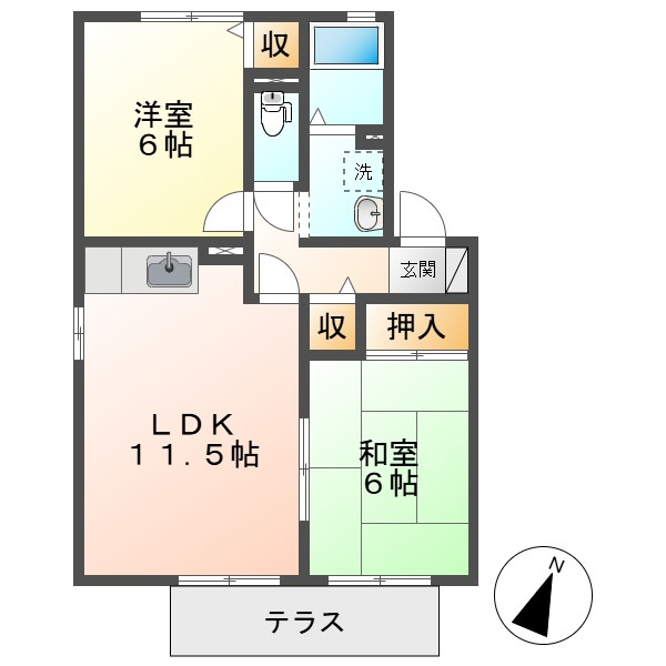 倉敷市児島下の町９丁目のアパートの間取り