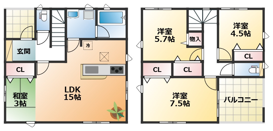 CRADLEGARDEN真岡市長田第24の間取り|南向きで陽当たりの良い間取りです