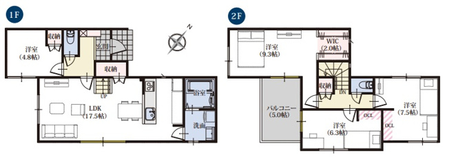 【間取り】 | 富士市宮島　新築戸建て　全3区画　3号棟 | オールフローリングの4LDK♪陽当り良好♪ウォークインクローゼット収納♪5帖の南向きバルコニー♪