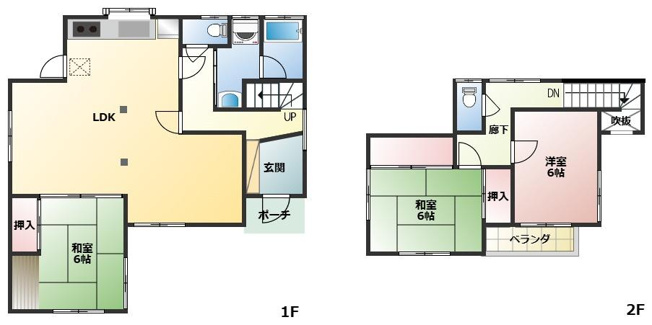 【間取り】 | 沼津市岡宮　中古戸建 | リビング広々、全室6帖以上の３LDK♪全室南向きで、通風＆採光は良好です♪
2026年7月リフォーム♪