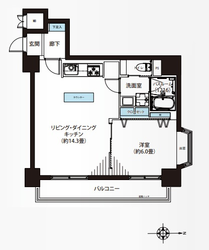 ダイアパレス御苑前の間取り|ダイアパレス御苑前：東向き角部屋！バス・トイレ別１ＬＤＫエアコン付きリノベーション物件はフラット３５＆住宅ローン減税利用可能です！