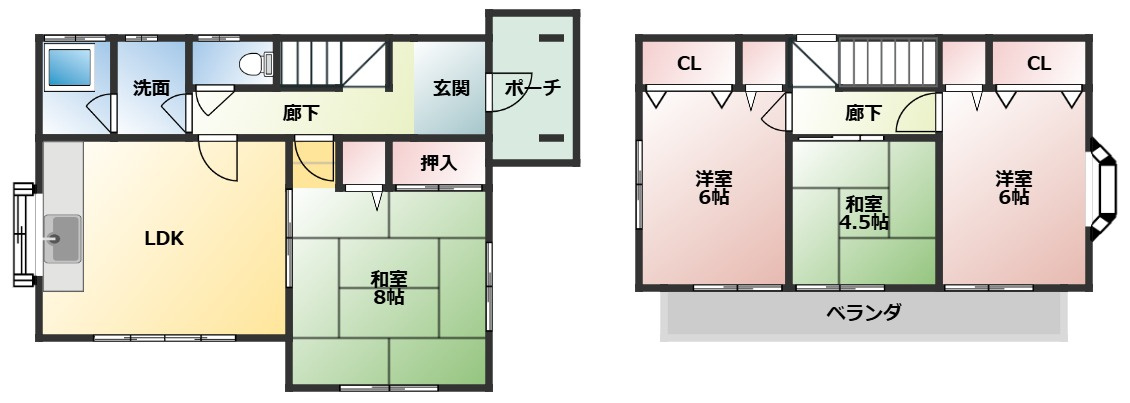 白岡市西２丁目　中古一戸建ての間取り|３部屋から出入り可能な広々バルコニー完備でお洗濯もラクラク♪