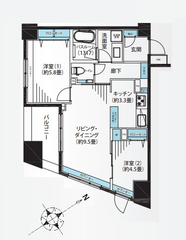 ダイナシティ雷門の間取り|ダイナシティ雷門：南西向き角部屋！全居室収納・窓が付いた２ＬＤＫ家具・エアコン付きリノベーション物件はフラット３５＆住宅ローン減税利用可能！
