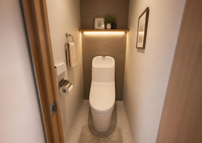 【トイレ】 | ユニライフ相模大野 | 温水洗浄便座を備えた清潔感あふれるトイレです。2026年7月のリフォームにより水回り設備を新調しており、気持ちよくお使いいただけます。上部収納スペースの有無など現地にてお確かめください。