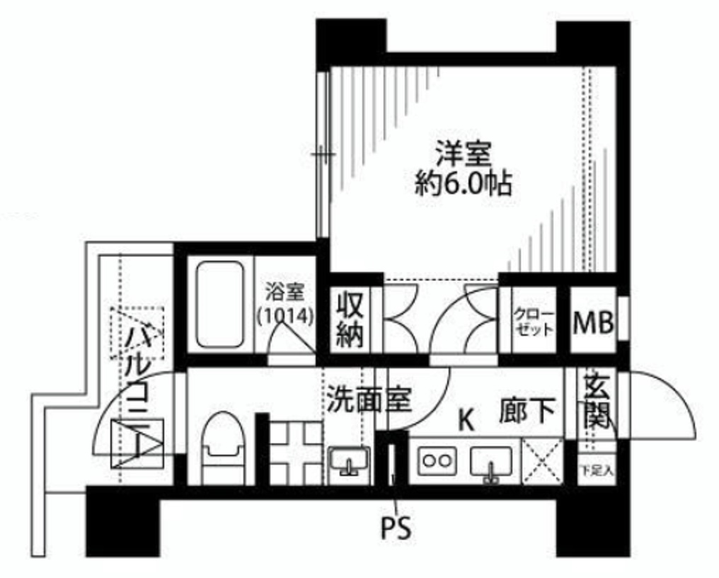 プレール・ドゥーク大森Ⅱの間取り|1K洋室6帖バストイレ別独立洗面台付　収納2ケ所がポイント！