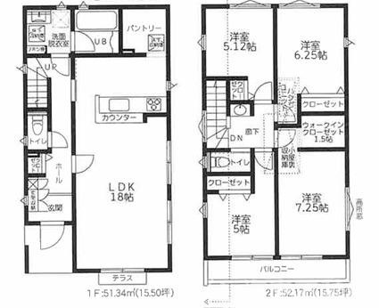 茅ヶ崎市甘沼　新築戸建　全４棟の間取り|南向き　４LDK