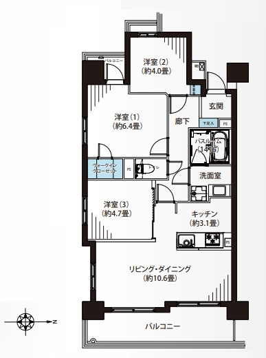 ナイスアーバン浅草の間取り|ナイスアーバン浅草：東向き角部屋につき陽当り良好！全居室に窓が付いており空気の入れ替えが出来る３ＬＤＫ家具・エアコン付きリノベーション物件はフラット３５＆住宅ローン減税利用可能！