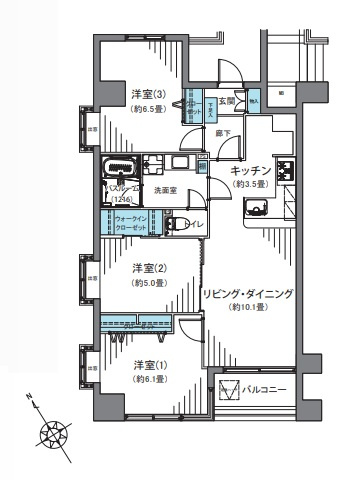 バームハイツ西葛西の間取り|バームハイツ西葛西：南西向き角部屋！全居室収納・窓が付いた３ＬＤＫ家具・エアコン付きリノベーション物件はフラット３５＆住宅ローン減税利用可能です！