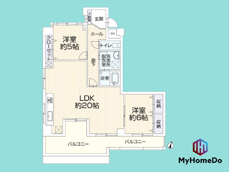 エスポア春日井西館の間取り|家族が集まるリビングは20帖超の贅沢な大空間。2面バルコニーに接した開放感たっぷりのレイアウトです。