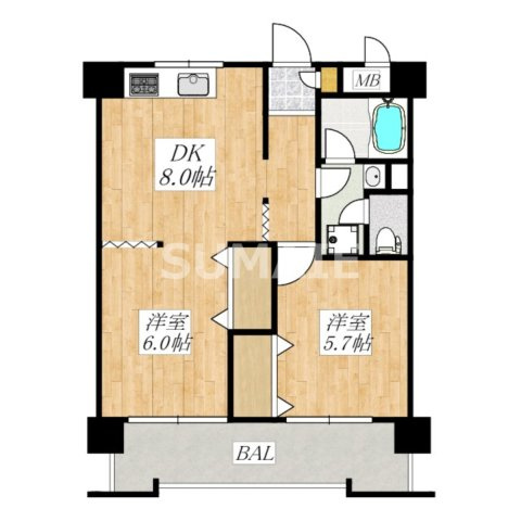 エスポワール岩渕の間取り|使いやすい2Kのお部屋です♪