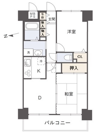 ライオンズマンション高知中宝永町の間取り|約５０㎡、２DKのコンパクトな間取です。