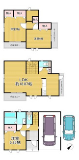【間取り】 | 堺区山本町5丁102-4 新築戸建 | 2026年7月完成！！！
敷地面積 76.37㎡(約23.10坪)
建物面積 93.56㎡(約28.30坪)
駐車2台可能