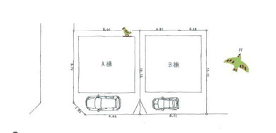 茅ヶ崎市小和田3丁目　新築戸建　全2棟の区画図|対象地はA棟です。