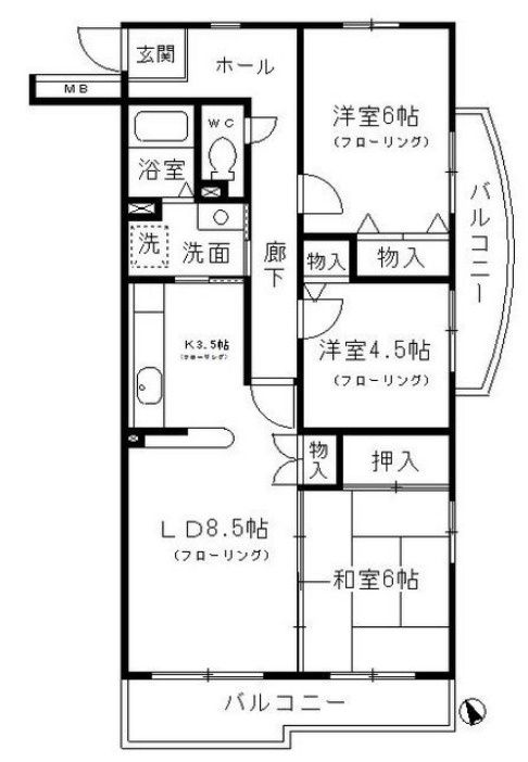小金井市梶野町３丁目の賃貸マンションの間取り