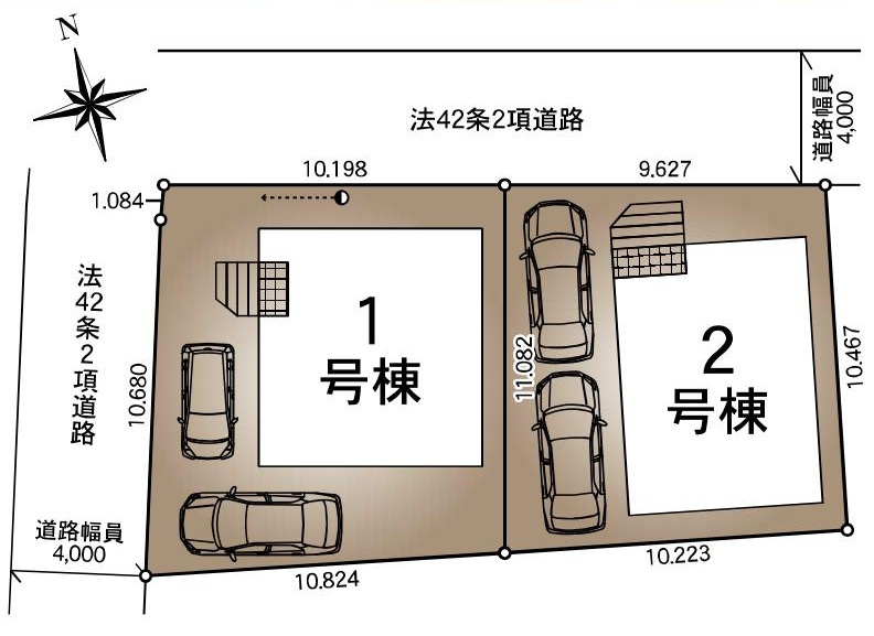 三郷市花和田　新築戸建　全2棟　2号棟の区画図|家族の車＋来客用にも便利な2台駐車可能