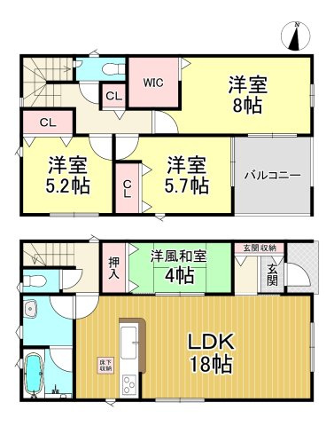 半田市住吉町6丁目　全2棟　1号棟の間取り|1号棟　4LDK+WIC♪