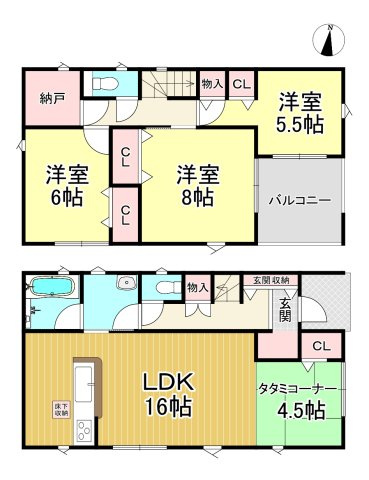 半田市住吉町6丁目　全2棟　2号棟の間取り|2号棟　3LDK+タタミコーナー+納戸♪