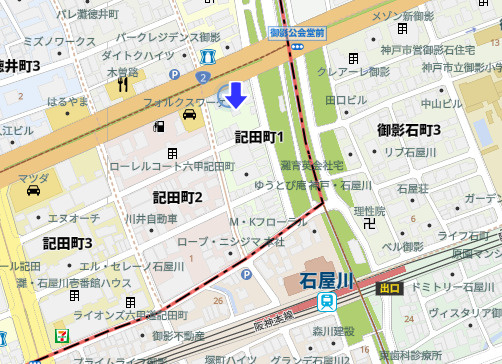 神戸市灘区記田町1丁目　新築戸建の地図|前面道路広々約6.7ｍ！駐車もスムーズ♪