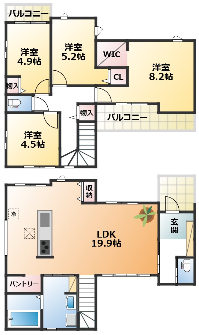 リガーレ宇都宮市不動前2期の間取り|南向きで陽当たりの良い間取りです