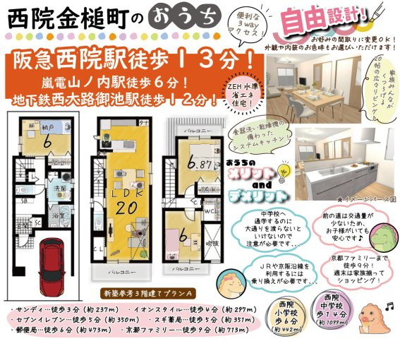 西院金槌町　3階建てプランA　建築条件付土地
