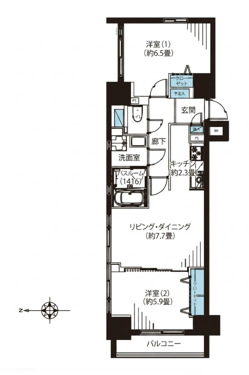 東日本橋デュープレックスポーションの間取り|東日本橋デュープレックスポーション：西向き角部屋！全居室収納・窓が付いた２ＬＤＫエアコン付きリノベーション物件はフラット３５＆住宅ローン減税利用可能です！