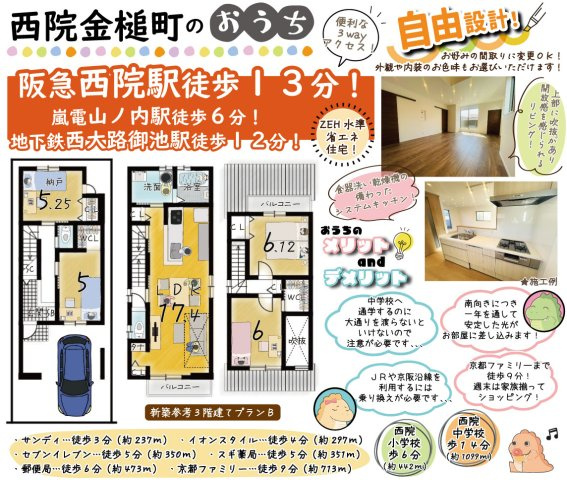 西院金槌町　3階建てプランB　建築条件付土地
