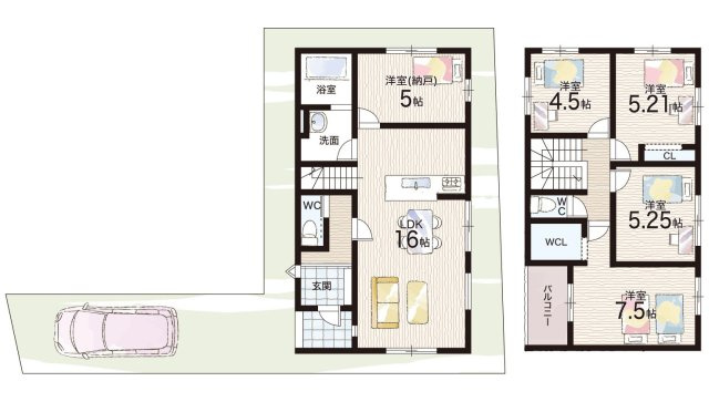 八尾市久宝園　第1期　新築一戸建ての間取り|2号地
