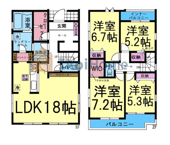 明石市朝霧南町　新築戸建の間取り|●年中無休：当日予約可●LDK18帖！南側にお庭スペースができますので、陽当り・通風良好！