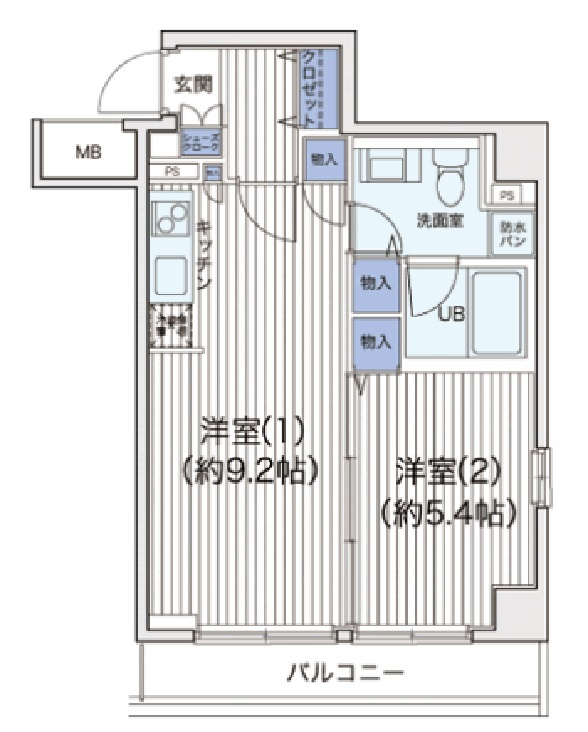 ライブコート大鳥居の間取り|西向きバルコニー南西角部屋の1LDK