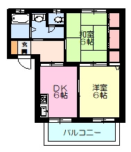 【間取り】 | クレストコトーA棟 | ２階、２DK
