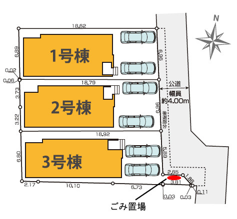 新座市池田5丁目　土地39坪超　ZEH水準住宅　全3棟の区画図