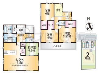 【間取り】 | 奈良市あやめ池南２丁目の新築一戸建 全２区画 | ２号地間取図