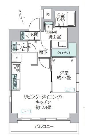 スカイコート銀座東第２の間取り|スカイコート銀座東第２：南向き角部屋につき採光・通風良好！バス・トイレ別１ＬＤＫリノベーション物件は住設備も充実！