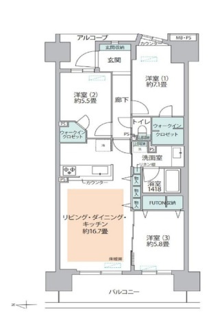 亀戸レジデンスの間取り|亀戸レジデンス：西向き！全居室収納が付いた収納豊富な３ＬＤＫリノベーション物件にはアルコーブが付いております！