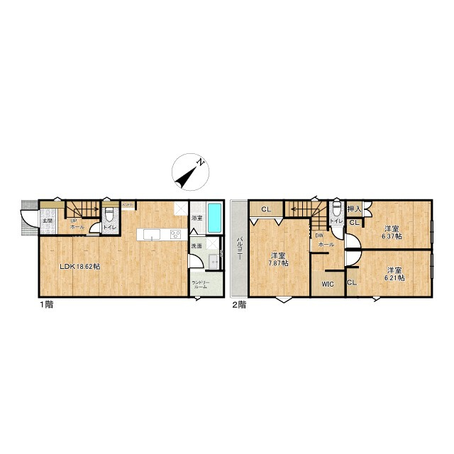 枚方市香里ケ丘　第3期　新築一戸建ての間取り|2号棟、３LDK、価格4490万円、土地面積133.55㎡、建物面積95.64㎡