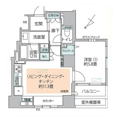 トーキョー・オーディアム日本橋浜町の間取り|トーキョー・オーディアム日本橋浜町：北西向き角部屋！バス・トイレ別１ＬＤＫリノベーション物件は全居室収納・窓が付いております！