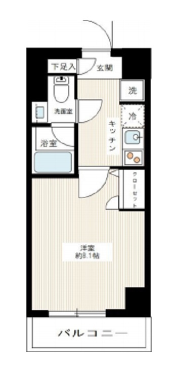 MAXIV北糀谷の間取り|西向きバルコニーの1K洋室8.1帖バストイレ別独立洗面台！！