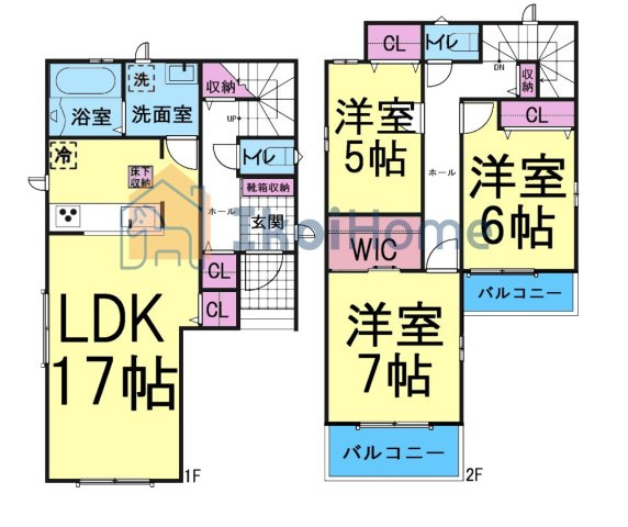 明石市西明石町５丁目　新築戸建の間取り|●年中無休：当日予約可●南向きLDK17帖でゆったり！２階洋室３部屋、全室収納あり便利です！