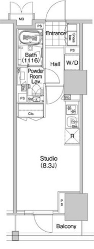コンフォリア蒲田の間取り|1R洋室8.3帖バストイレ別独立洗面台！