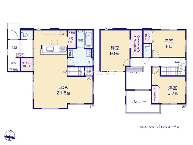 草加市稲荷6丁目 新築分譲住宅 全2棟 2号棟の間取り