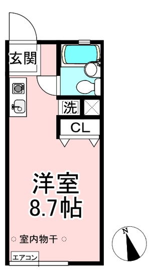 【間取り】 | 益田ハイツ | 洋室8.7帖のワンルームタイプ！はじめての一人暮らしの方や学生さんにオススメ！なんと言っても角部屋・最上階なのが嬉しい♪
