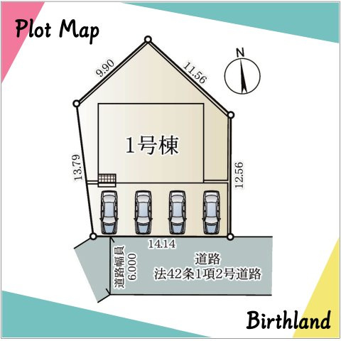 新築戸建・新築建売　大田原市町島第3　市野沢小・金田北中の区画図|駐車スペース4台可能です！（車種による）防犯カメラ付きで安心のセキュリティ！