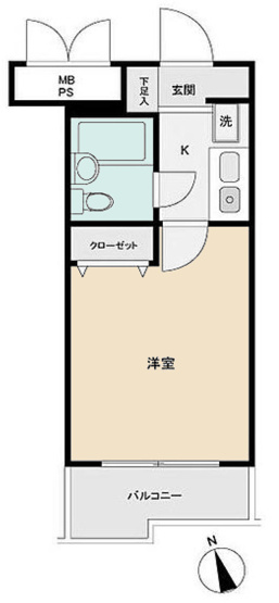 【間取り】 | ライオンズマンション南橋本第２ | 1Kは、キッチンと居室が分かれているため、生活空間にメリハリをつけられますね。料理の臭いが気になりにくく、来客時にもプライベート空間を確保しやすい点が魅力ですね。一人暮らしでも快適な生活を送れますよ。