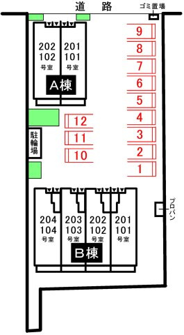 ヴィラ．ジェルメ　Ⅱの区画図|駐車場