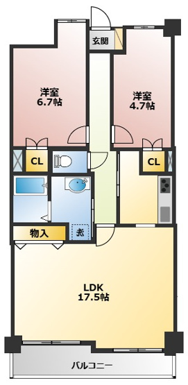 【間取り】 | クレール矢沢 | 南向き！日当たり良好な2LDKの間取りです