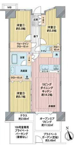 【間取り】 | グランシティワンダーマークス | 3LDKは、リビングダイニングキッチンと3つの居室がある間取り。ファミリー層に非常に人気の高い間取りで、広々としたリビングで家族団らんを楽しみ、個室でプライベートな時間も確保できるのが大きな魅力です。